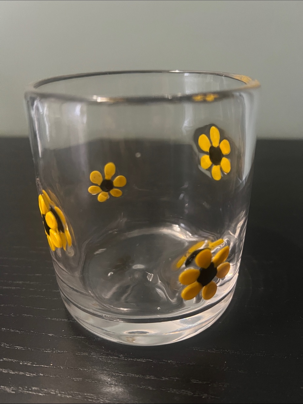 Clear Glass Tumbler with Yellow Daisy Accents